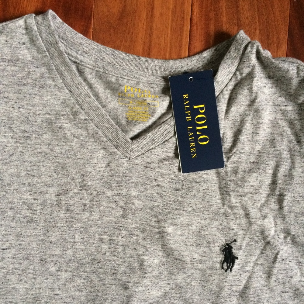 Men's Polo Ralph Lauren V neck t shirt  Gray  NWT - Picture 5 of 7